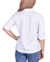 Ny Collection Petite Long Sleeve Button-Front Blouse