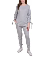 Ny Collection Petite Drawstring Sleeve Top and Jogger Set, 2 Piece