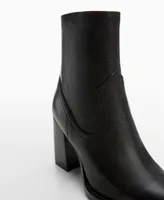 Mango Women's Leather Ankle Boots Block Heels