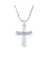 Bling Jewelry Religious Mother Of Pearl Mop Cross Pendant Necklace For Women For Rhodium Plated Brass Snake Chain Included