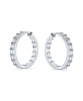 Bling Jewelry Statement Cz Emerald Cut Cubic Zirconia Inside Out Hoop Earrings Prom Holiday Party Rhodium Plated 1 In Diameter