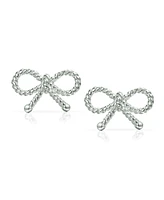 Bling Jewelry Delicate Simple Dainty Thin Twist Rope Cable Ribbon Birthday Present Bow Stud Earrings For Women ForSterling Silver