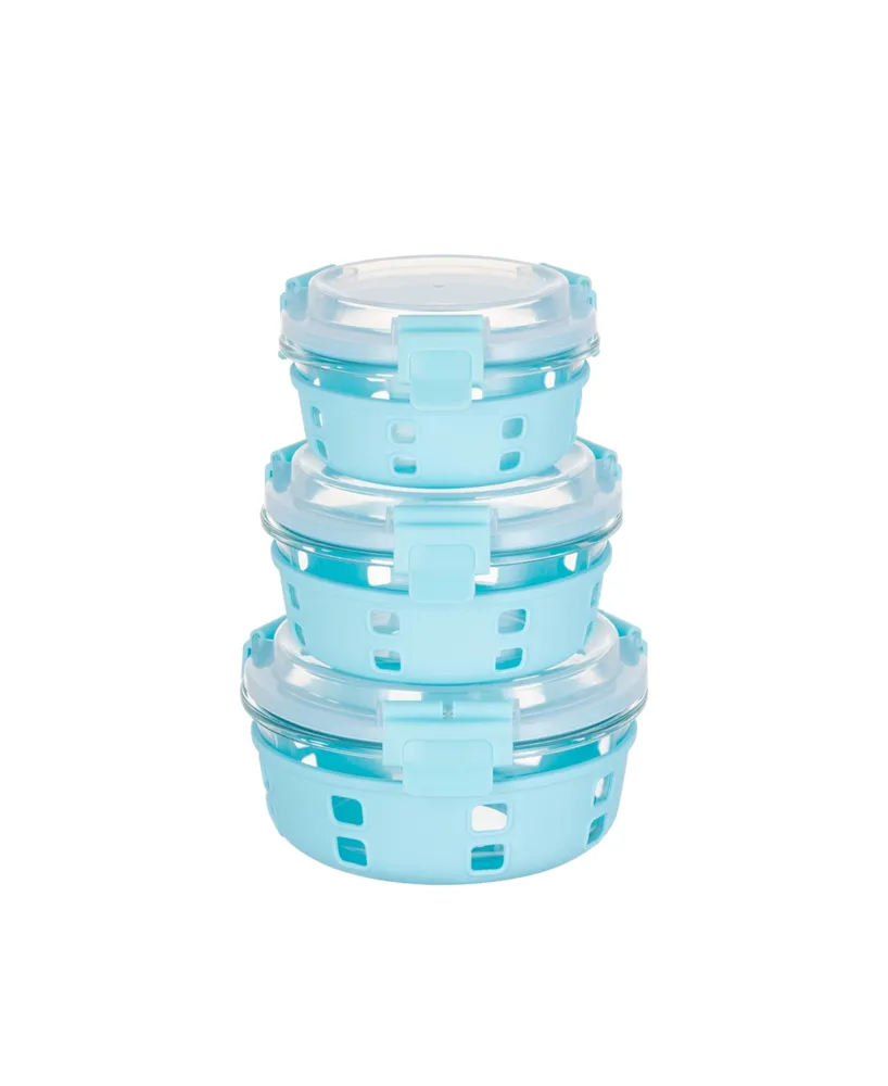 Genicook 3 Pc Round Container Hi-Top Lids with Pro Grade Removable Lockdown Levers Silicone Sleeve Set