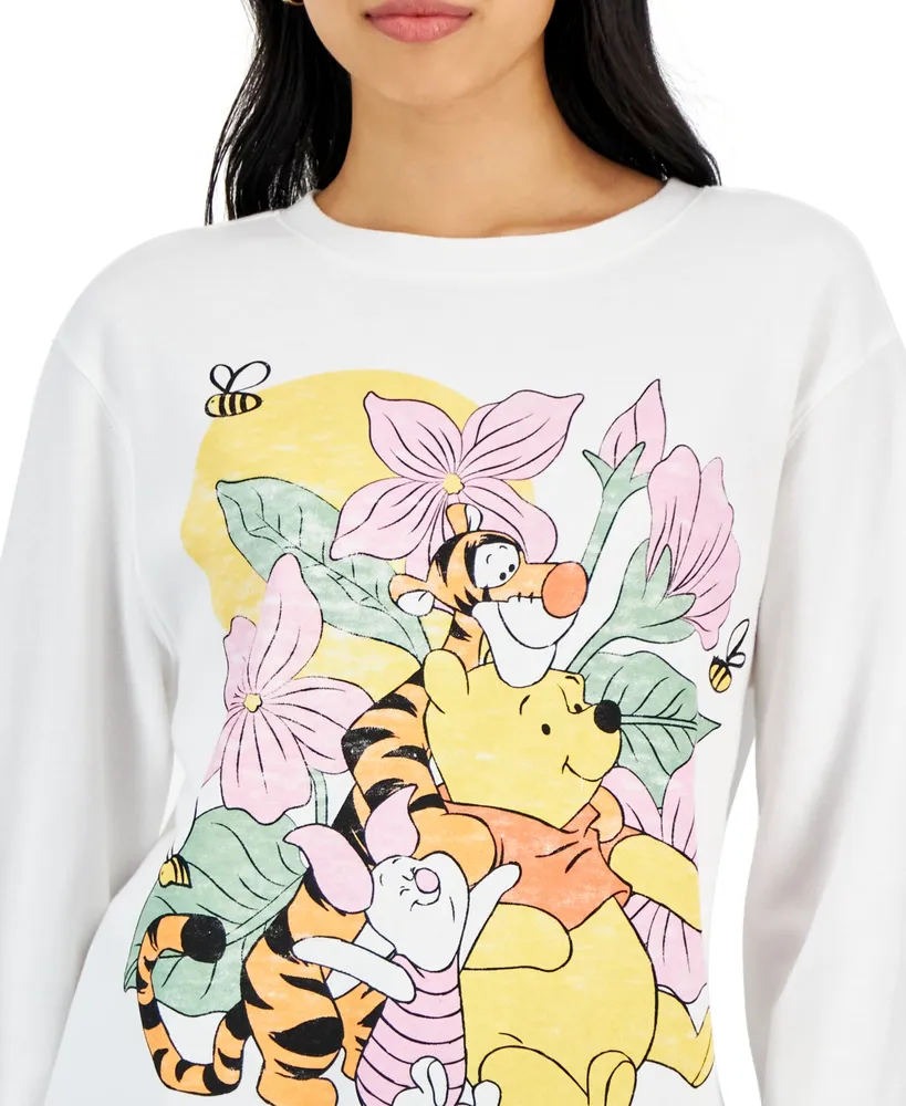 Disney Juniors' Winnie The Pooh Floral Graphic Print Sweatshirt