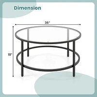 36'' Round Coffee Table Tempered Glass Tabletop Metal Frame Living Room
