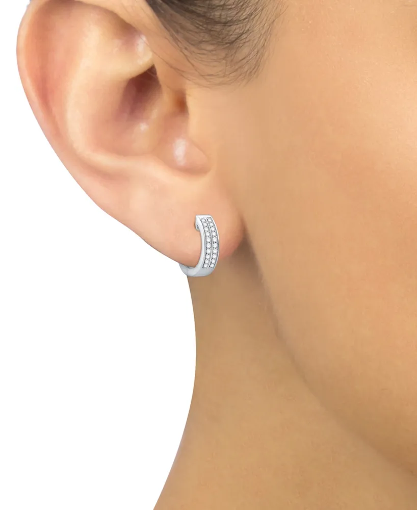 Diamond Double Row Small Huggie Hoop Earrings (1/5 ct. t.w.) in 10k White Gold