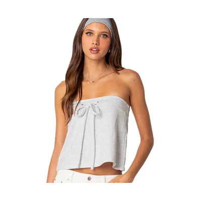 Women's Caroline tie front strapless top - Gray