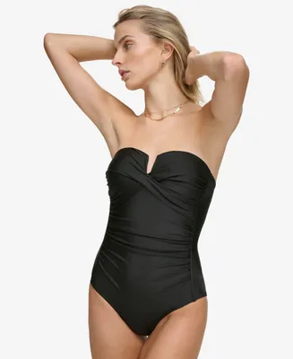 Calvin Klein Women's Shirred Tummy-Control Split-Cup Bandeau One-Piece Swimsuit