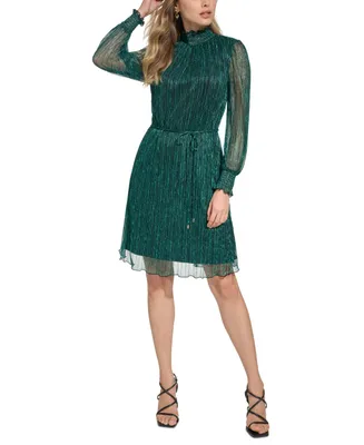 Jessica Howard Petite Pleated Metallic A-Line Dress