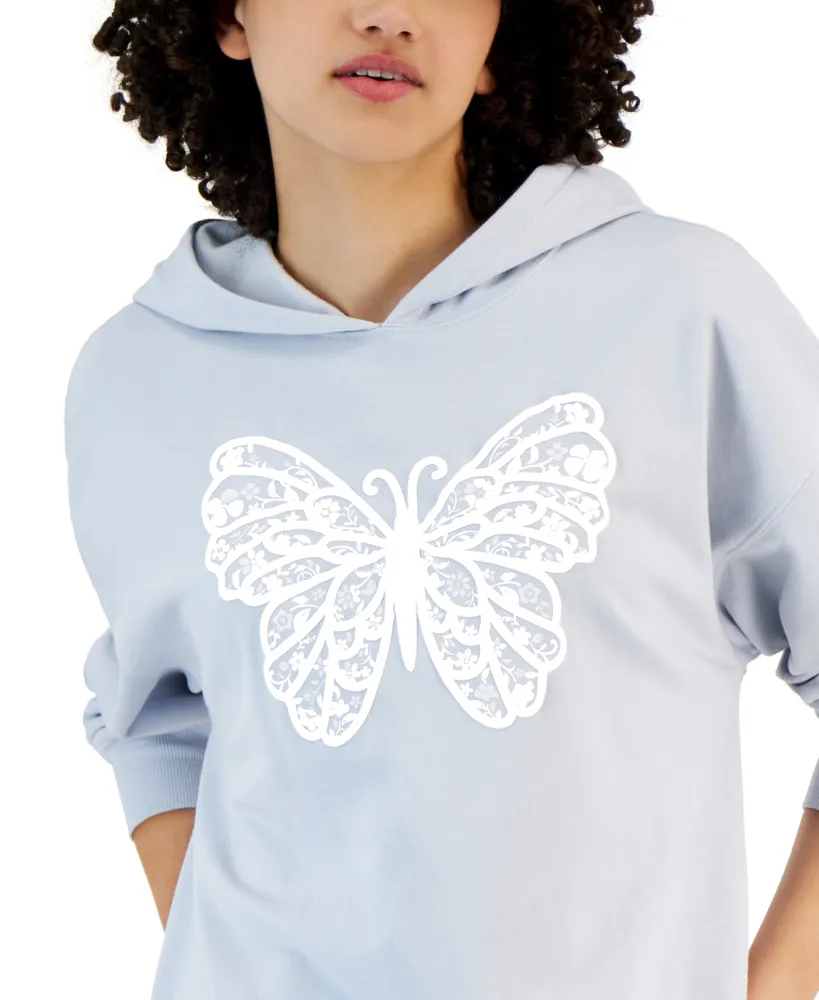 Rebellious One Juniors' Long-Sleeve Hooded Butterfly Sweatshirt
