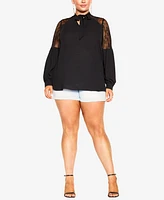 City Chic Plus Lacey Hi Lo Long Sleeve Top