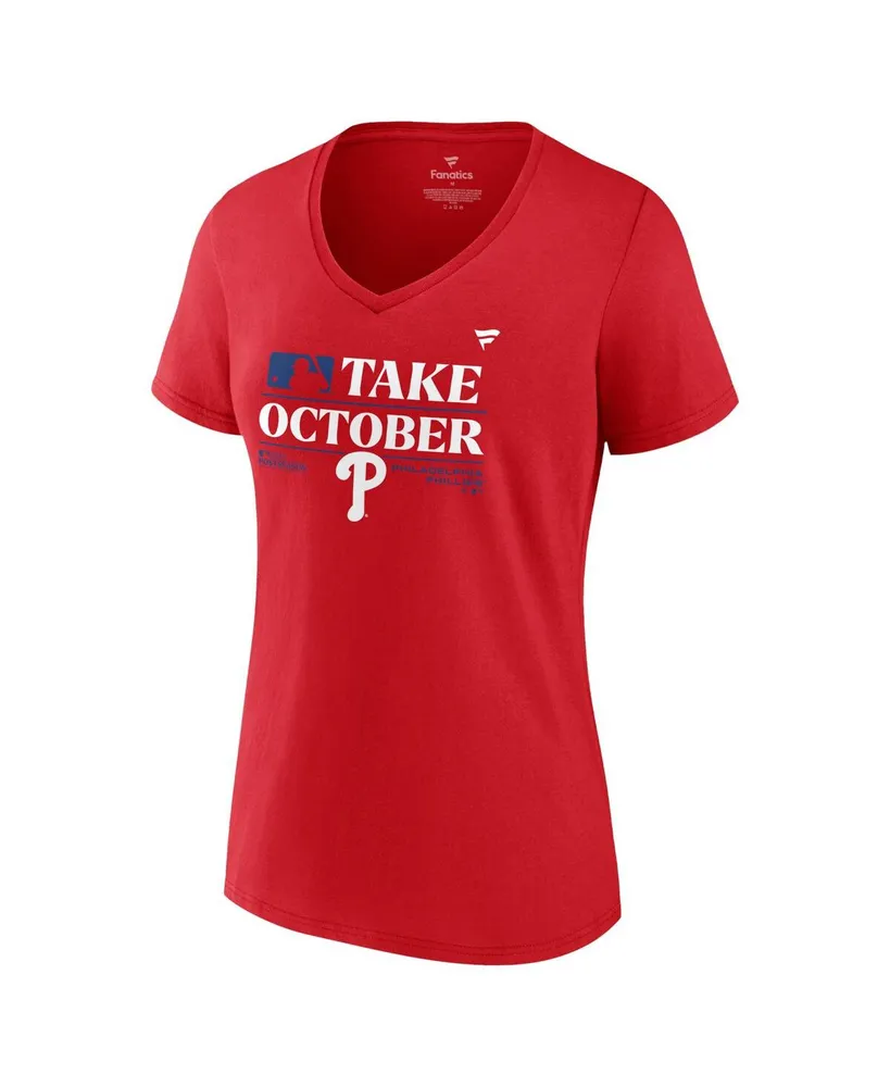 Women's Fanatics Red Philadelphia Phillies 2023 Postseason Locker Room V-Neck T-shirt