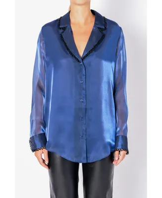 Women's Beaded Collar Relaxed Blouse