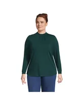 Lands' End Women's Plus Jersey Long Sleeve Gathered Mock Neck Tee