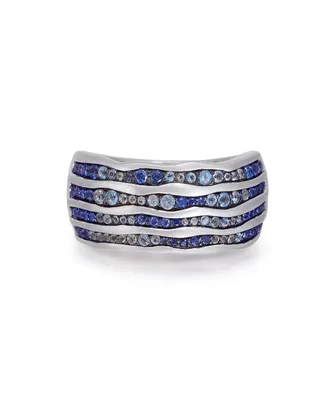 LuvMyJewelry Maverick Surfer Design Sterling Silver Blue Sapphire, Topaz Gemstone Band Ring