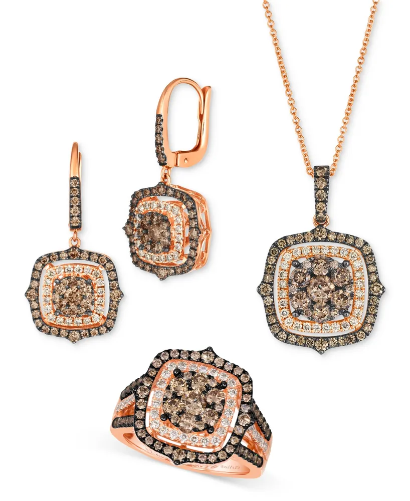 Le Vian Chocolate Diamond & Nude Diamond Halo Cluster Leverback Drop Earrings (1-1/2 ct. t.w.) in 14k Rose Gold