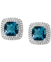 Effy London Blue Topaz (9-3/4 ct. t.w.) & Diamond (1-1/10 ct. t.w.) Halo Stud Earrings in 14k White Gold