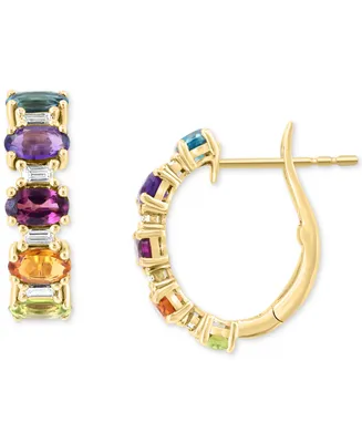 Effy Multi-Gemstone (2-1/2 ct. t.w.) & Diamond (1/4 ct. t.w.) Small Huggie Hoop Earrings in 14k Gold, 0.625"