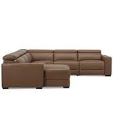 Nevio 124" 5-Pc. Leather Sectional with 1 Power Recliner, Headrests and Chaise, Created For Macy's