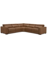 Nevio 124" 5-Pc. Leather Sectional with 3 Power Recliners and Headrests, Created For Macy's