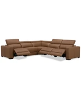 Nevio 124" 5-Pc. Leather Sectional with 3 Power Recliners and Headrests, Created For Macy's