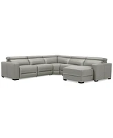 Nevio 124" 5-Pc. Leather Sectional with 2 Power Recliners, Headrests and Chaise, Created For Macy's