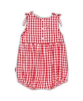 Girls Infant Garb Scarlet, White Ohio State Buckeyes Teagan Gingham Ruffled Romper