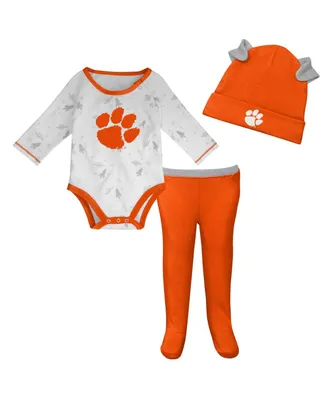 Newborn and Infant Boys Girls Orange, White Clemson Tigers Dream Team Raglan Long Sleeve Bodysuit Hat Pants Set