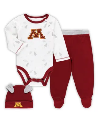 Newborn and Infant Boys and Girls Maroon, White Minnesota Golden Gophers Dream Team Raglan Long Sleeve Bodysuit Hat and Pants Set