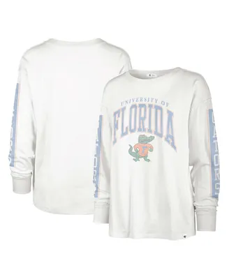 Women's '47 Brand White Distressed Florida Gators Statement Soa 3-Hit Long Sleeve T-shirt