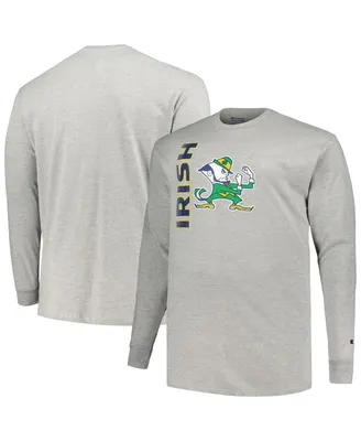 Men's Champion Heather Gray Notre Dame Fighting Irish Big and Tall Mascot Long Sleeve T-shirt