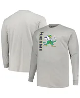 Men's Champion Heather Gray Notre Dame Fighting Irish Big and Tall Mascot Long Sleeve T-shirt