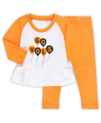 Girls Infant Wes & Willy Tennessee Orange, White Tennessee Volunteers Balloon Raglan 3/4-Sleeve T-shirt and Leggings Set