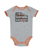 Infant Boys and Girls Champion Texas Orange, Gray, White Longhorns 3-Pack Bodysuit Set
