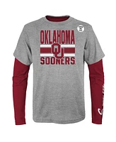 Preschool Boys and Girls Crimson, Heather Gray Oklahoma Sooners Fan Wave Short and Long Sleeve T-shirt Combo Pack