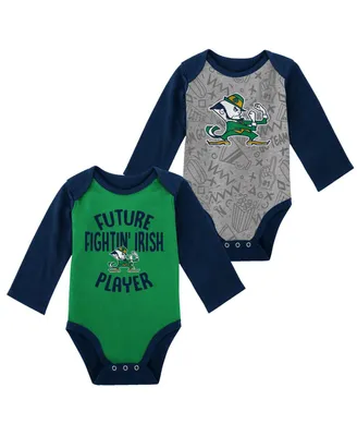 Newborn and Infant Boys Girls Green, Gray Notre Dame Fighting Irish 2-Pack Play Time Long Sleeve Bodysuit Set