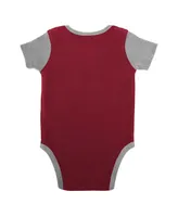 Newborn and Infant Boys Girls Crimson Oklahoma Sooners Home Field Advantage Three-Piece Bodysuit, Bib Booties Set