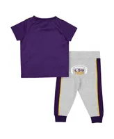 Infant Boys and Girls Colosseum Purple, Heather Gray Lsu Tigers Ka-Boot-It Jersey Pants Set