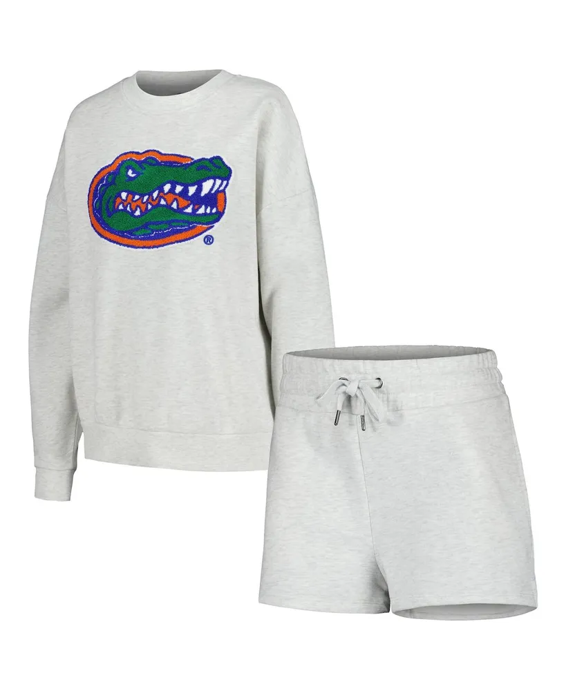 Women's Gameday Couture Ash Florida Gators Team Effort Pullover Sweatshirt and Shorts Sleep Set