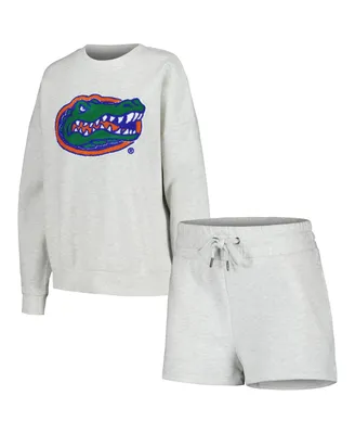 Women's Gameday Couture Ash Florida Gators Team Effort Pullover Sweatshirt and Shorts Sleep Set