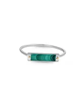 LuvMyJewelry Big Id Design Malachite Gemstone Sterling Silver Men Cuff Bracelet