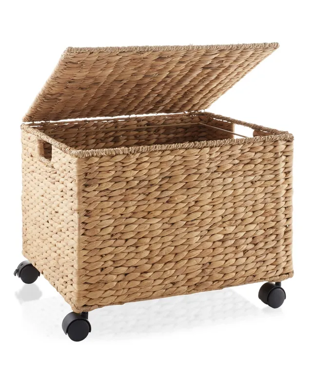 Casafield Round Storage Basket with Lid, Handwoven Water Hyacinth