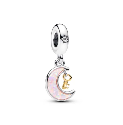 Pandora Cubic Zirconia Two-Tone Key Moon Dangle Charm