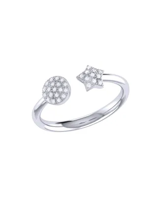 LuvMyJewelry Full Moon Star Design Sterling Silver Diamond Open Women Ring