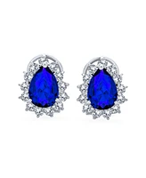 Bling Jewelry Classic Style Cocktail Party 2.5CT Royal Blue Cz Halo Pear Shaped Teardrop Stud Earrings For Women Omega Back