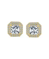 Bling Jewelry Classic Fashion Holiday Party Bridal Square Princess Cut Clear Cubic Zirconia Pave Halo Aaa Cz Stud Clip On Earrings For Women Wedding N
