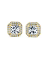 Bling Jewelry Classic Fashion Holiday Party Square Princess Cut Clear Cubic Zirconia Pave Halo Cz Stud Clip On Earrings For Women Non Pierced Ear