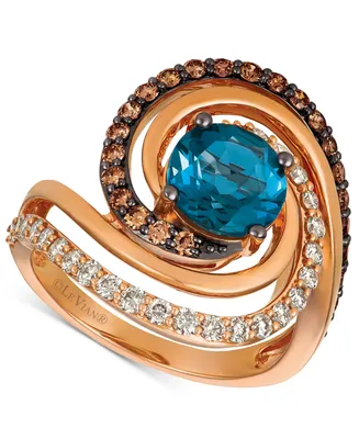 Le Vian Deep Sea Blue Topaz (1-3/4 ct. t.w.) & Diamond (3/4 ct. t.w.) Fibonacci Spiral Ring in 14k Rose Gold