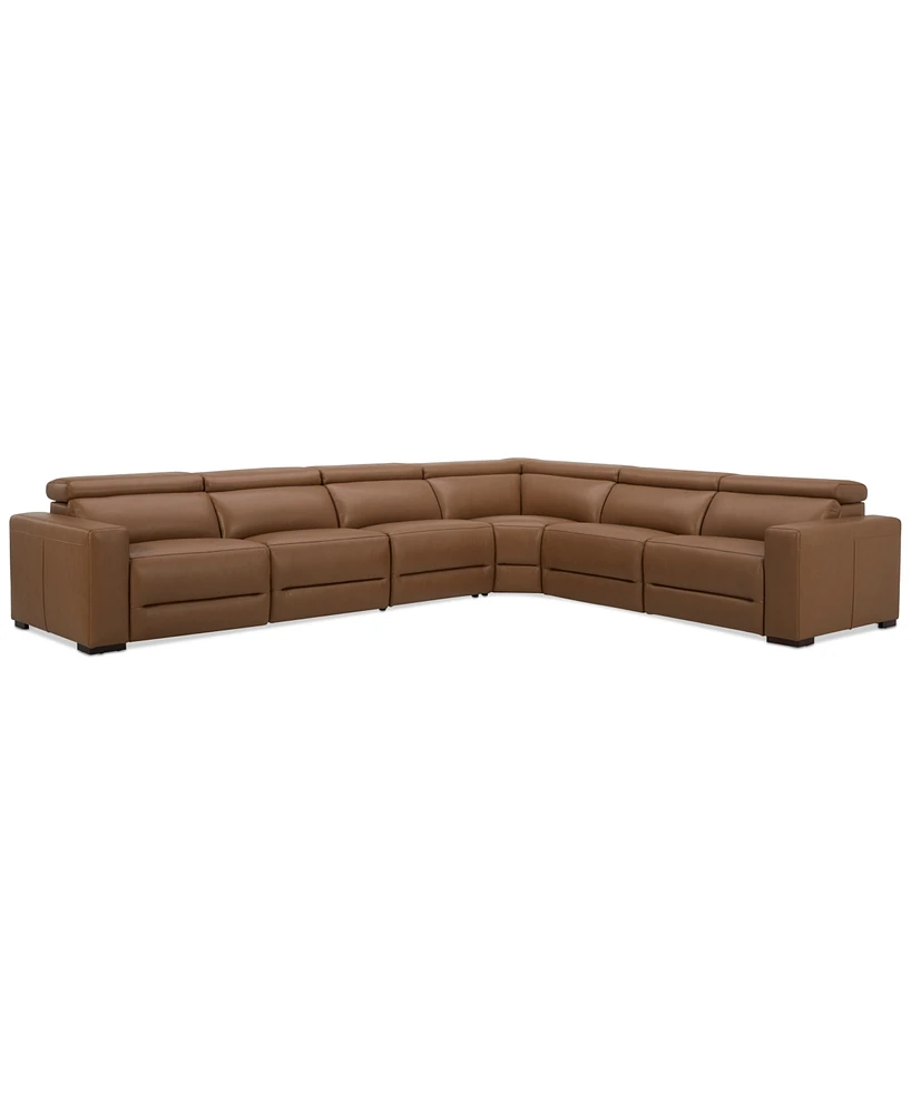 Nevio 157" 6-Pc. Leather Sectional with 2 Power Recliners and Headrests, Created For Macy's