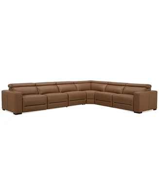 Nevio 157" 6-Pc. Leather Sectional with 2 Power Recliners and Headrests, Created For Macy's